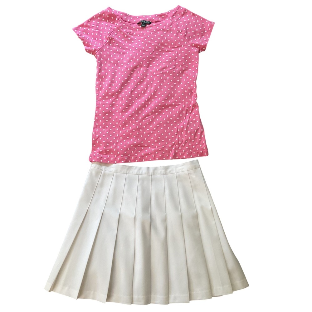 Lauren Ralph Lauren Pink Polka Dot Boat Neck Raglan Short Sleeve Top‎ Large